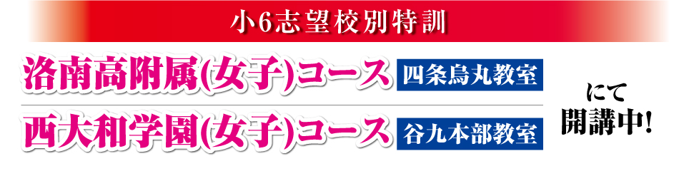 洛南高附属（女子）コース 四条烏丸教室・西大和学園（女子）コース 谷九本部教室にて開講中